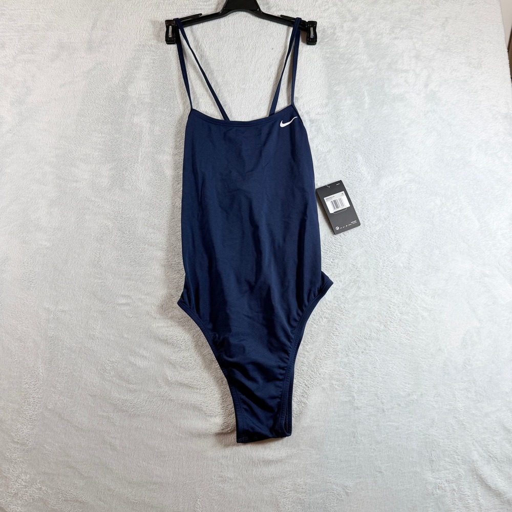 Nike Swim Women's HydraStrong Lace‎ Up One Piece Swimsuit Navy 36/WMS 10